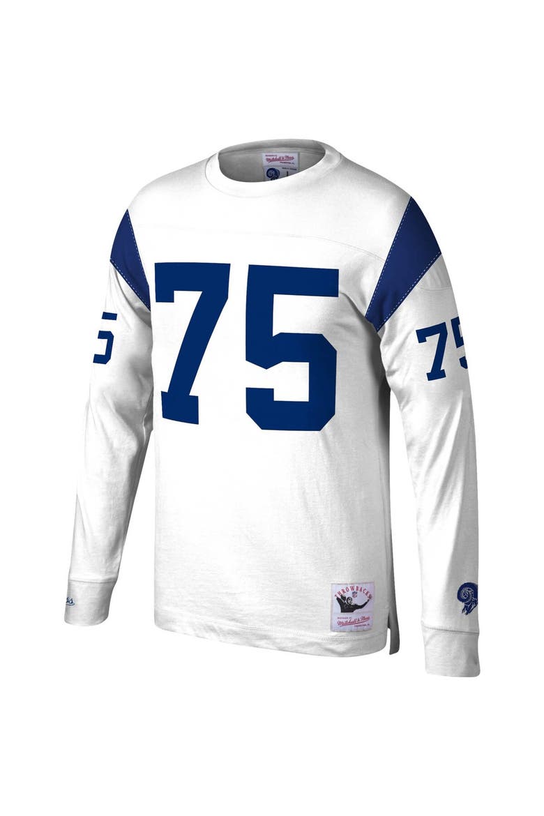 Men's Mitchell & Ness Deacon Jones White Los Angeles Rams Throwback Retired Player Name & Number Long Sleeve Top, Alternate, color, White