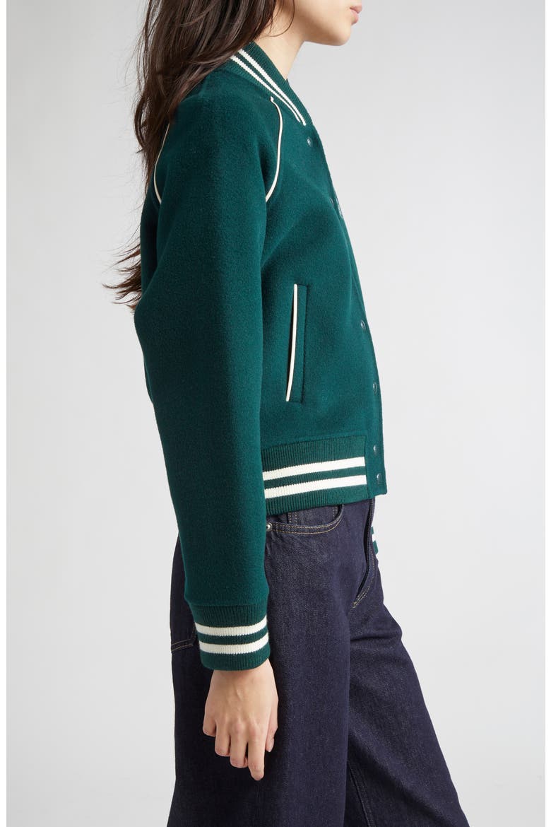 Crest Detail Wool & Cashmere Varsity Jacket, Alternate, color, DARK GREEN