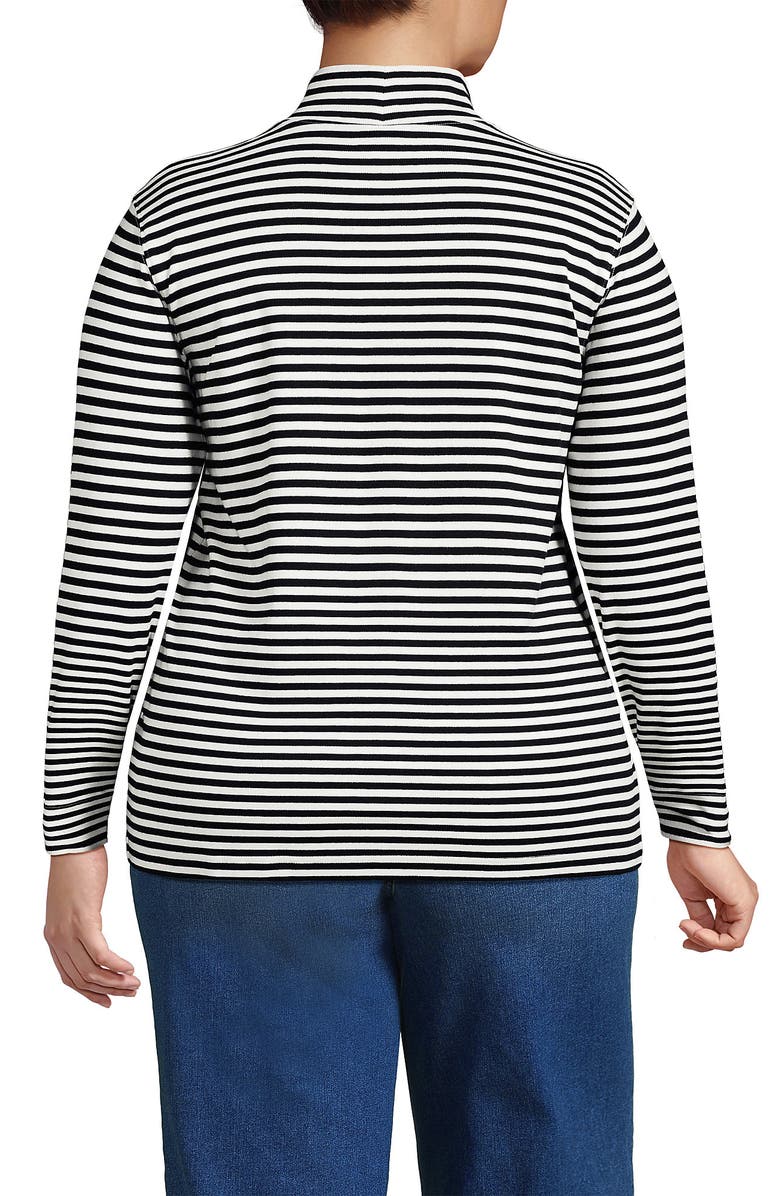 Lands' End Relaxed Cotton Long Sleeve Mock Turtleneck, Alternate, color, Black Even Stripe