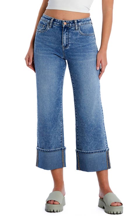 Clever Cuffed High Waist Wide Leg Jeans
