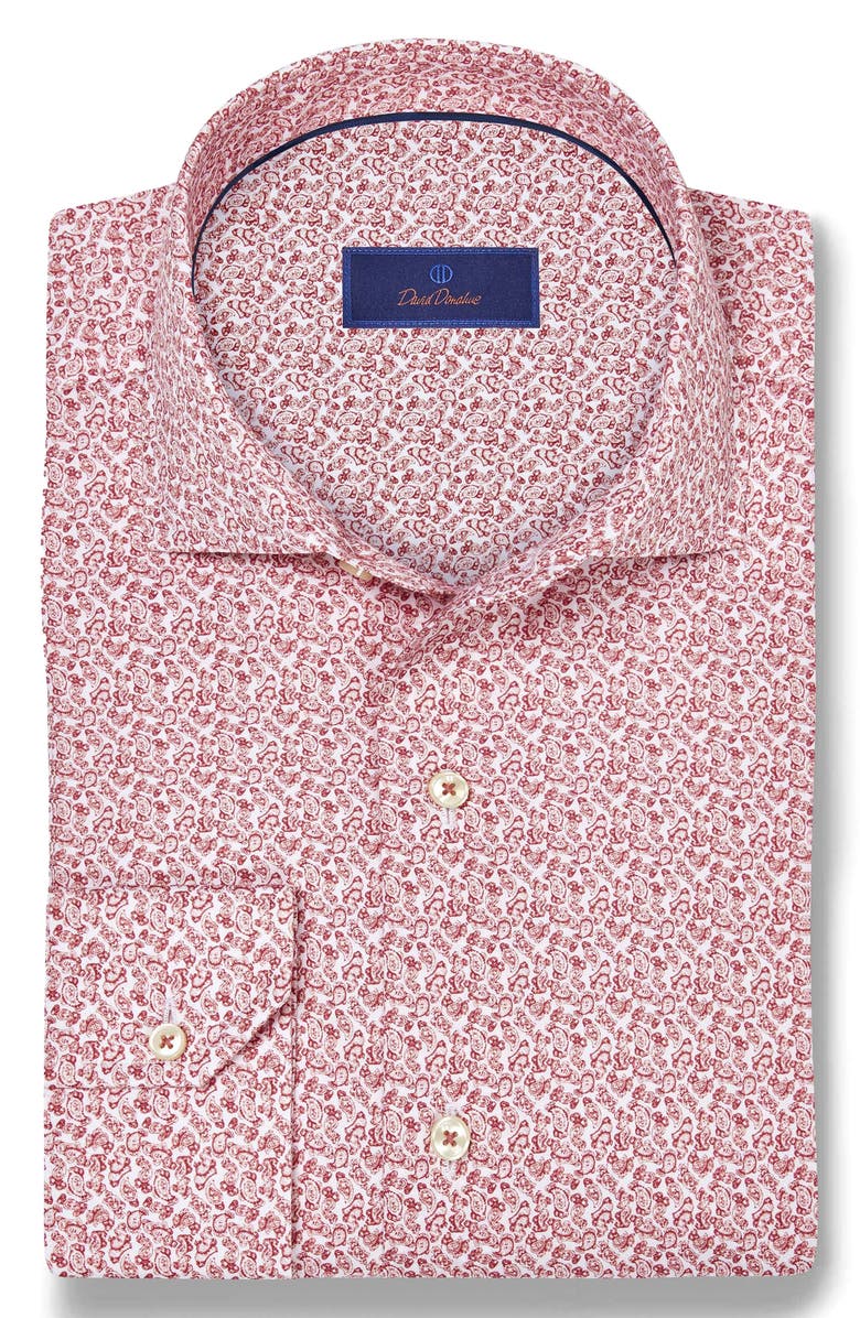 David Donahue Micropaisley Cotton Button-Up Shirt, Alternate, color, White/ Red