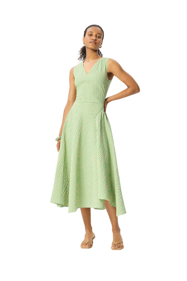 Checked V-Neck Asymmetric Dress, Main, color, Green/Multi