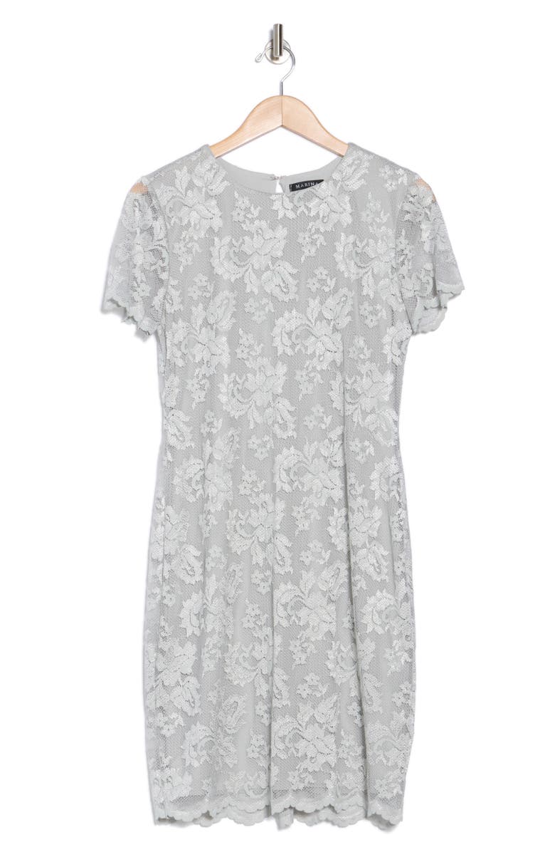 Marina Short Sleeve Stretch Lace Dress, Alternate, color, Silver