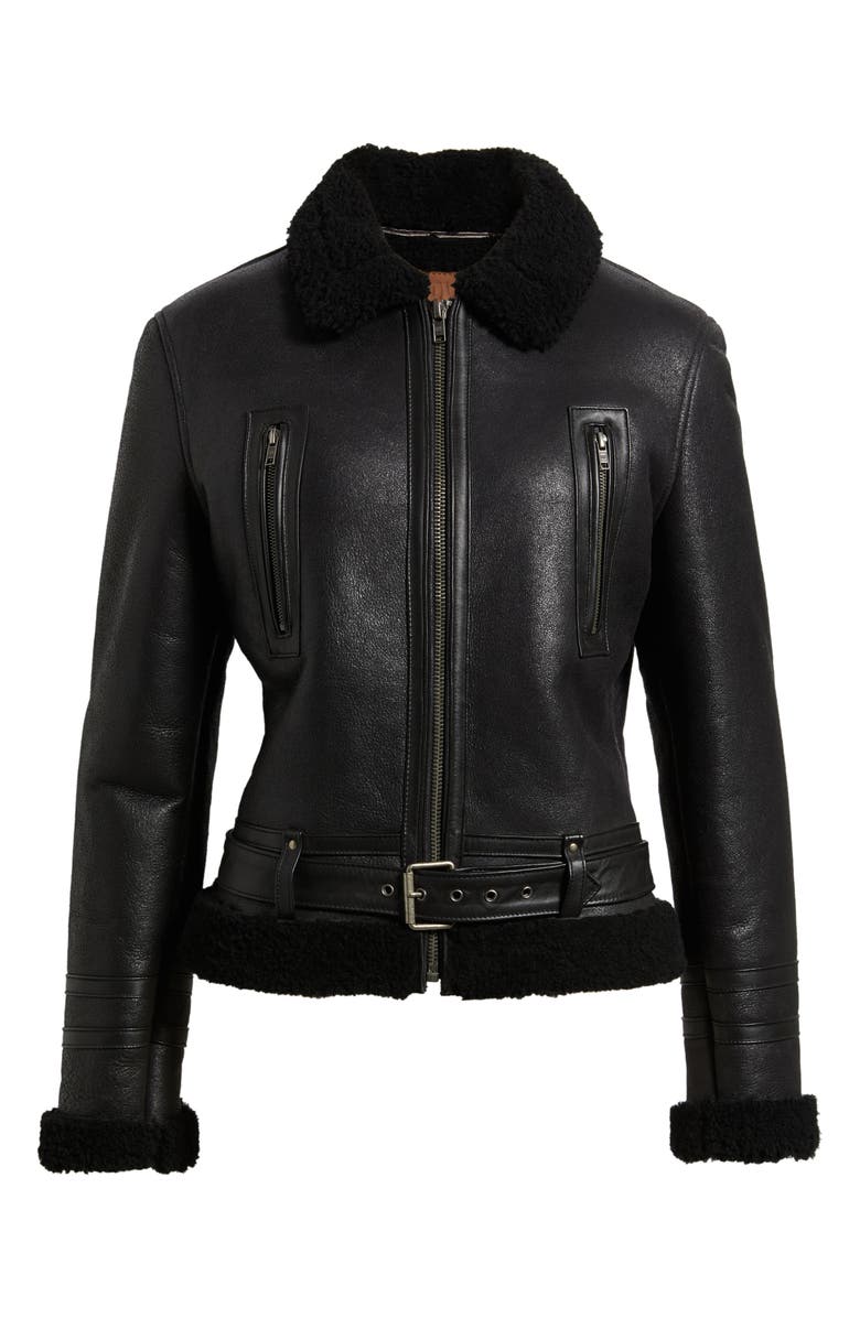Frye Leather Jacket with Genuine Shearling Trim, Alternate, color, Black