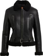 Frye Leather Jacket with Genuine Shearling Trim