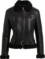 Frye Leather Jacket with Genuine Shearling Trim