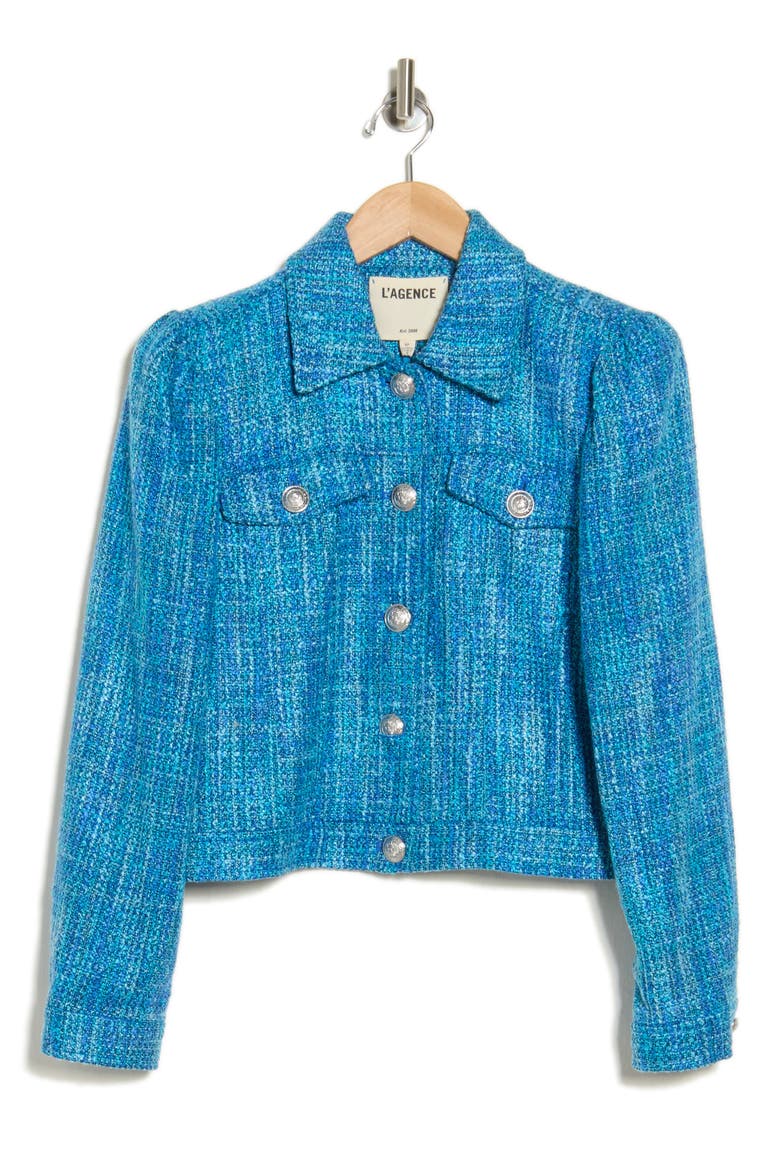 Kasey Tweed Crop Jacket, Alternate, color, CARIBBEAN BLUE MULTI TWEED