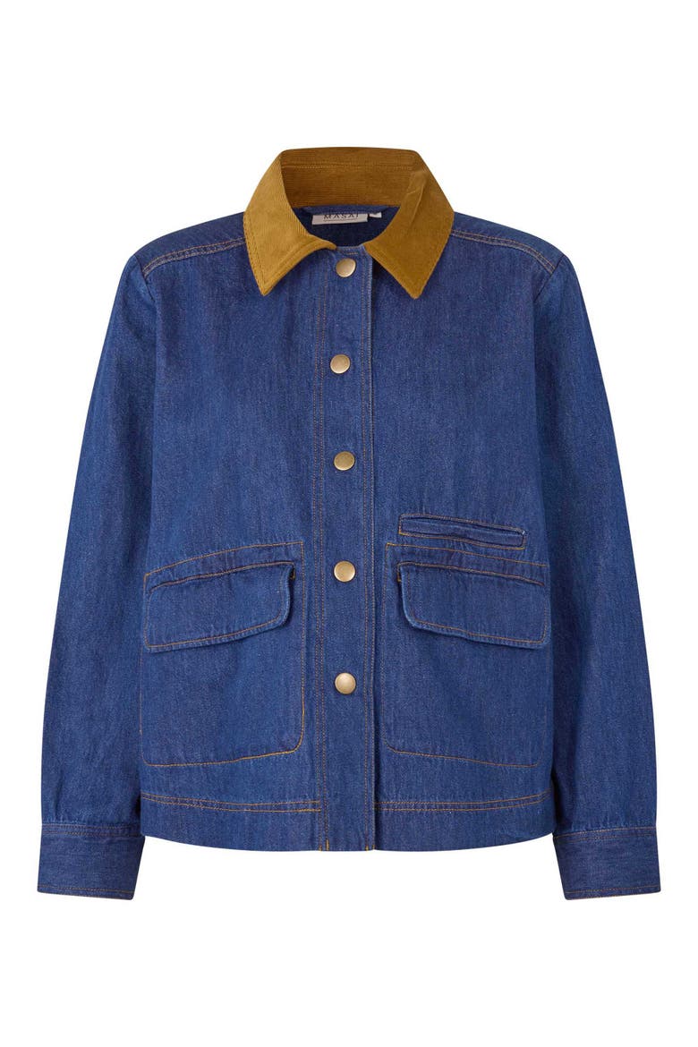 Long Sleeve Velvet Collared Denim Jacket, Alternate, color, Dark Denim