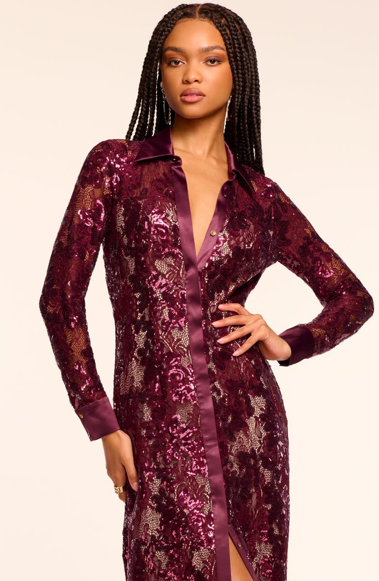 Ramy Brook Venia Long Sleeve Sequin & Lace Dress, Alternate, color, Blackberry Combo