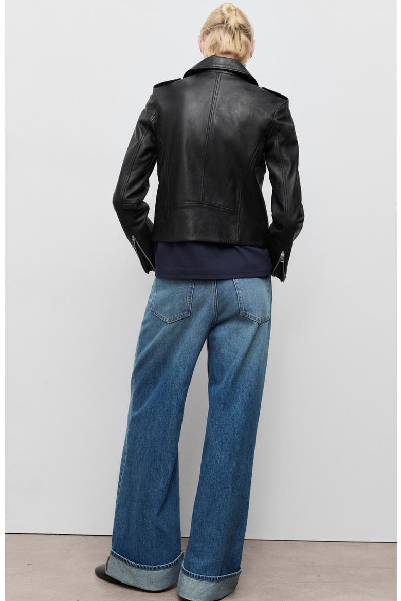 Leather Biker Jacket, Alternate, color, BLACK