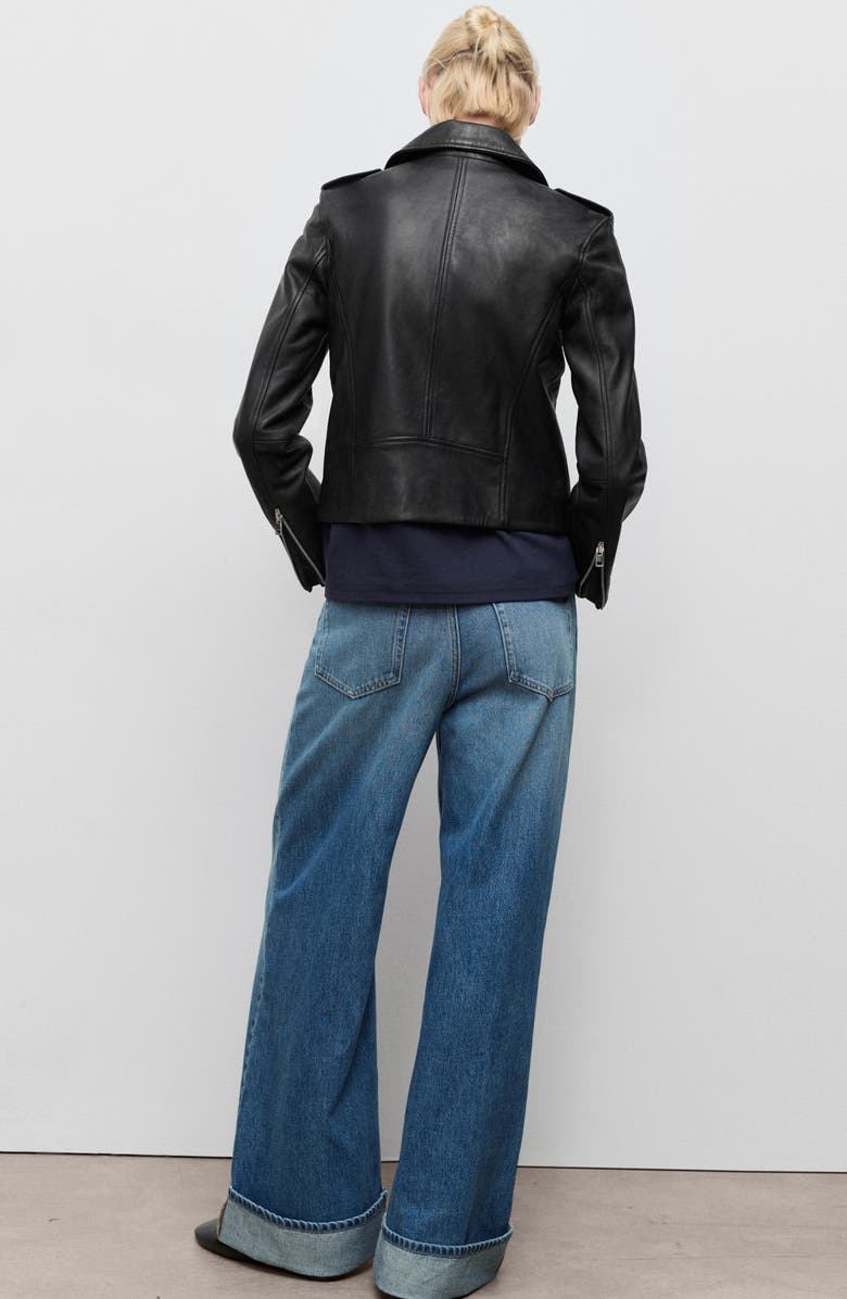 MANGO Leather Biker Jacket, Alternate, color, Black