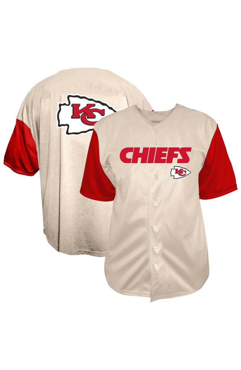 FANATICS Men's Fanatics  Cream Kansas City Chiefs Vintage Short Sleeve Button-Down Top, Main, color, 