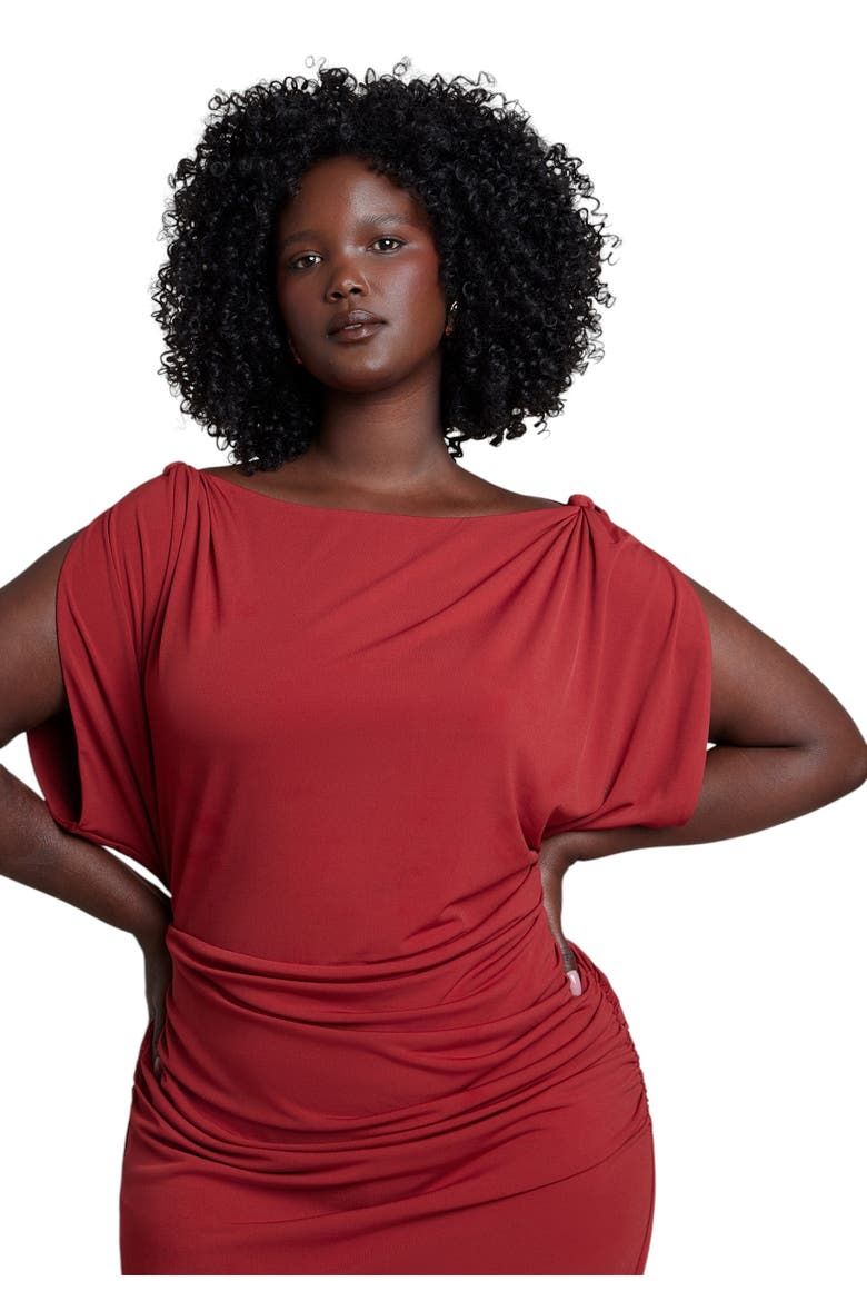 Shoulder Knot Knit Midi Dress, Alternate, color, SUN DRIED TOMATO
