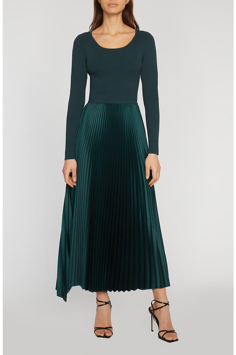 elie tahari mixed media pleated midi-dress Elie Tahari Women's The Mave Mixed Media Dress - NOIR
