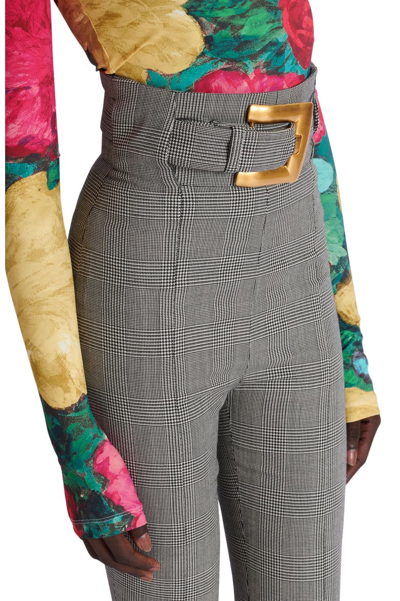 Stretch trousers in Prince of Wales jacquard, Alternate, color, black