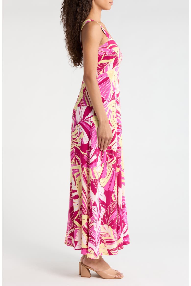 Palm Print Tiered Maxi Dress, Alternate, color, DEEP SANGRIA