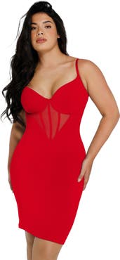 Popilush Shapewear Mesh Corset Panel Built-In Sculpting Midi Dress
