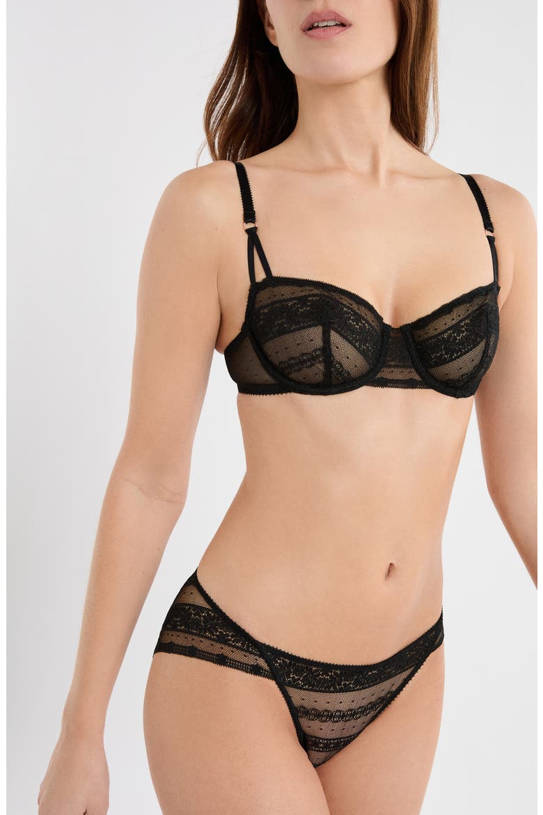 Exception N°9 Embroidered Underwire Balconette Bra, Alternate, color, BLACK