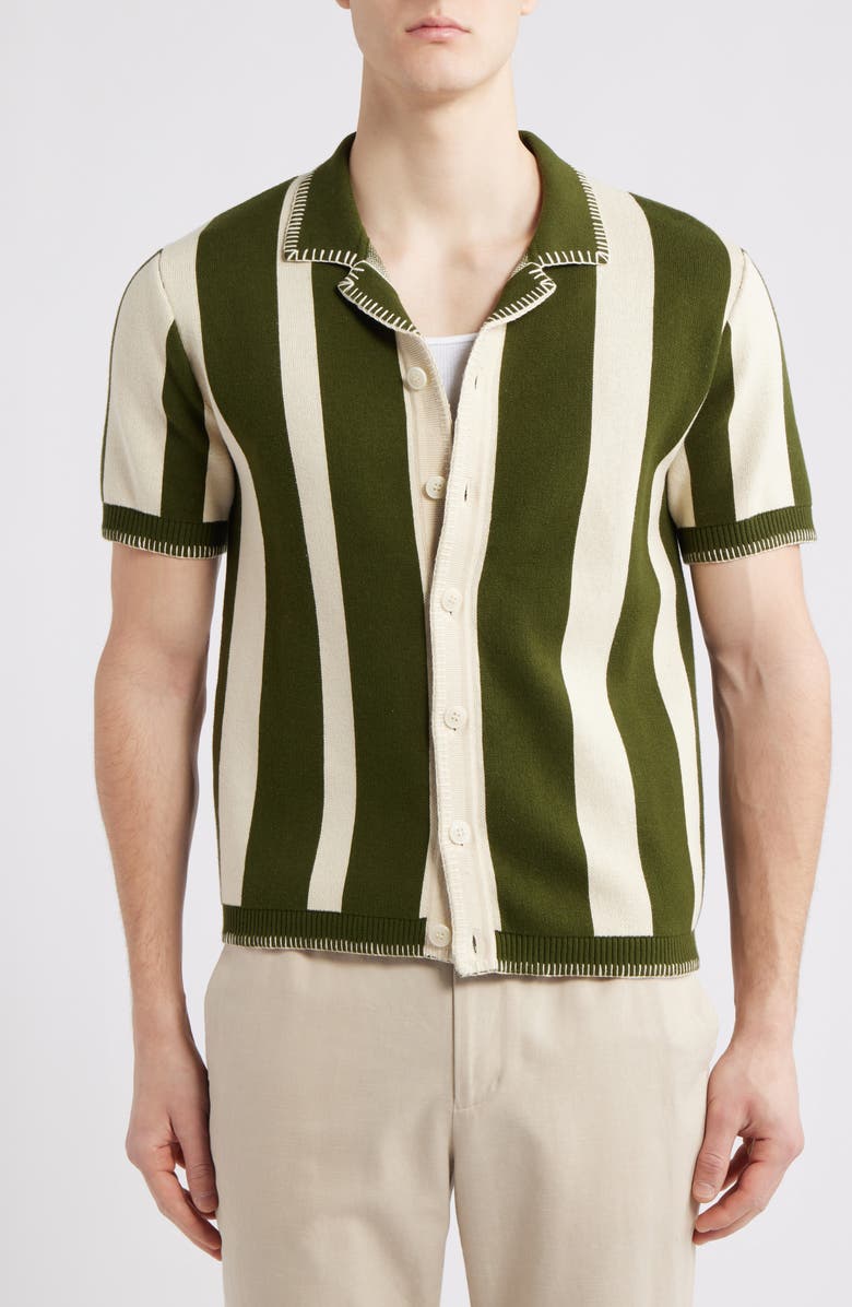 Percival Stripe Knit Camp Shirt, Alternate, color, Forest