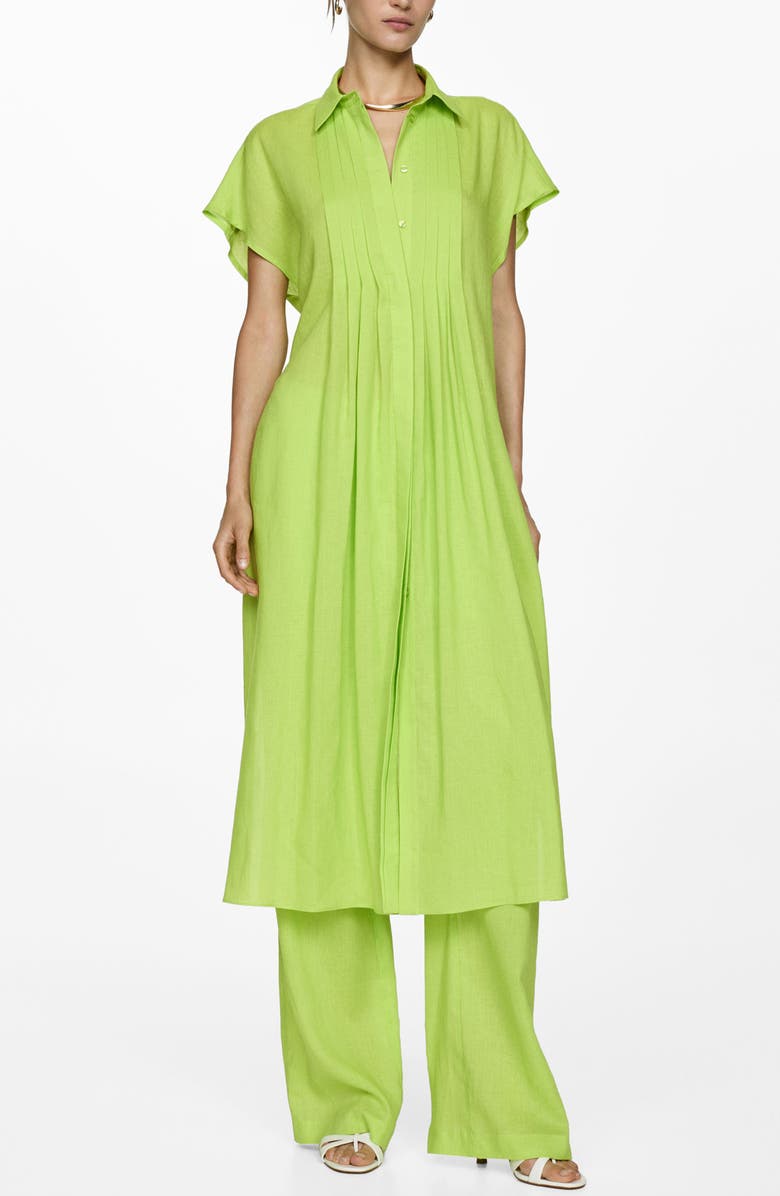 MANGO Pleated Side Slit Midi Shirtdress, Alternate, color,