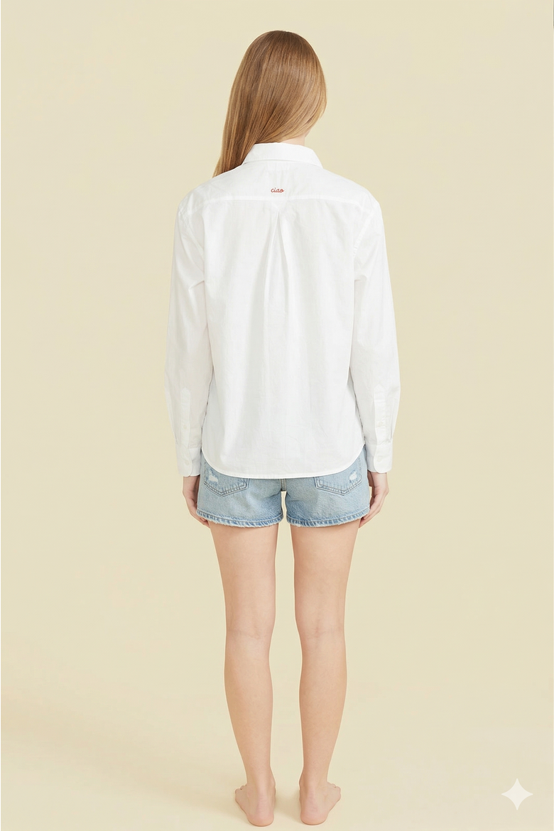 Ciao Embroidered Button-up Shirt, Alternate, color, White