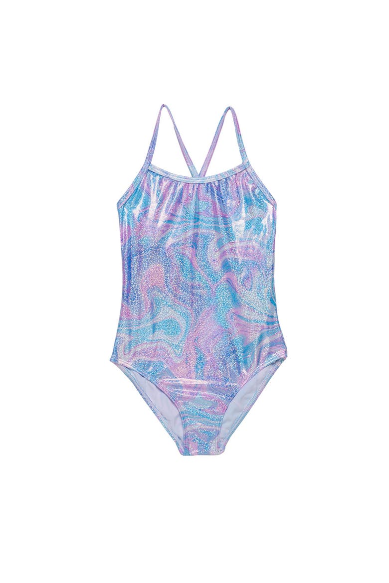 Marble Sparkle Criss Cross Back One Piece, Main, color, Multi-Pink