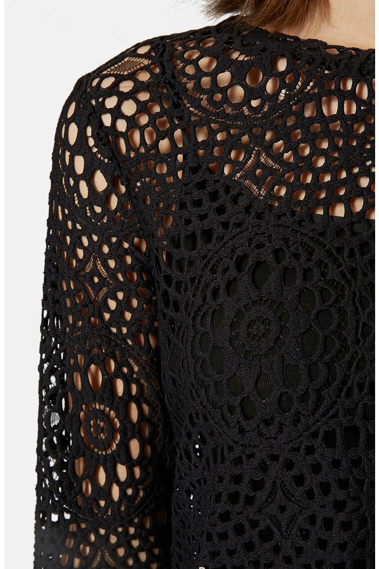 Long Sleeve Crochet Top, Alternate, color, BLACK
