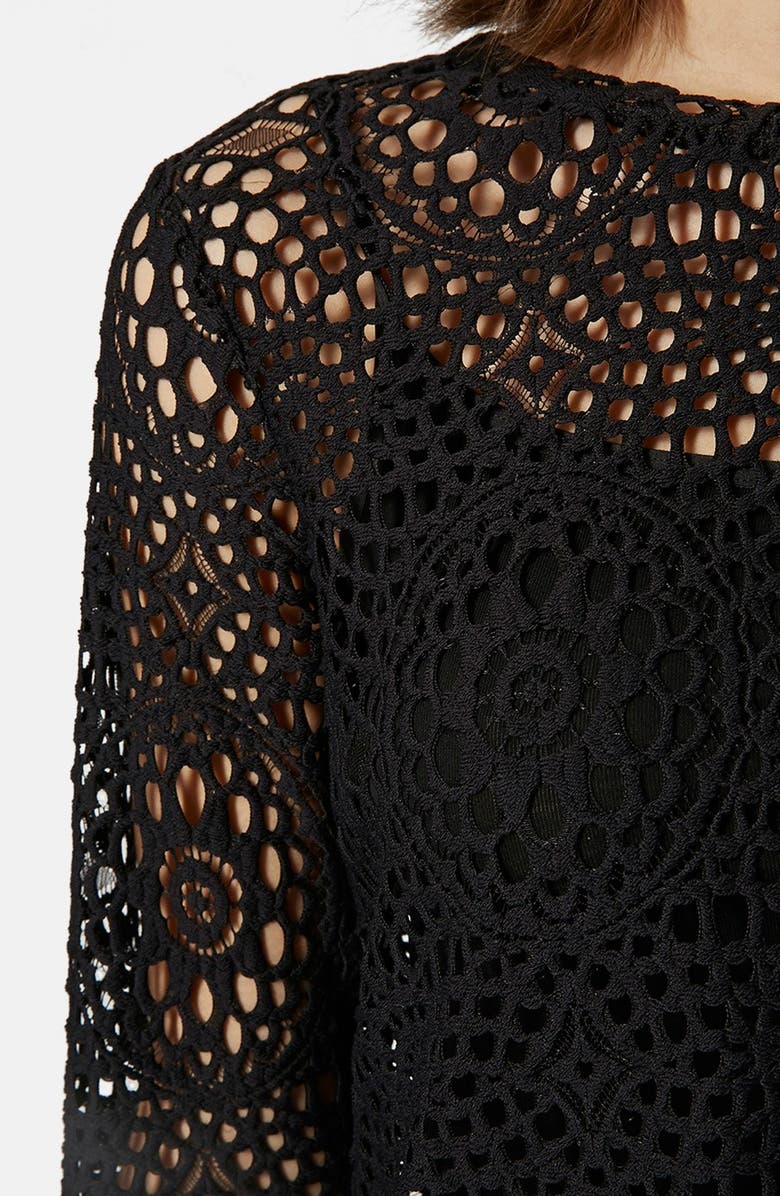 Topshop Long Sleeve Crochet Top, Alternate, color, 