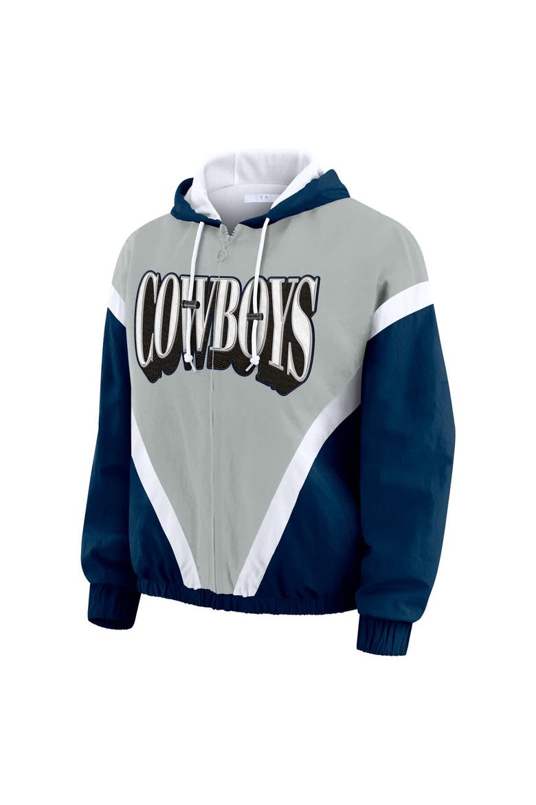 Women's WEAR by Erin Andrews Navy/Gray Dallas Cowboys Plus Size Retro Crinkle Full-Zip Windbreaker Jacket, Alternate, color, Navy