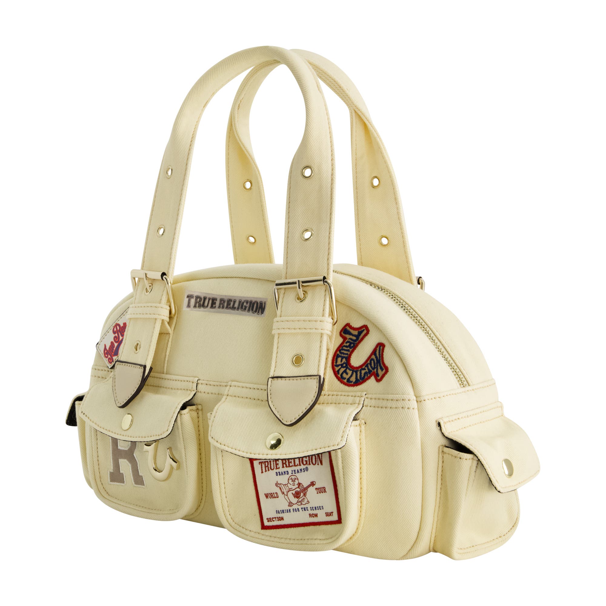 True Religion Multi-Patch Satchel, Alternate, color, Beige