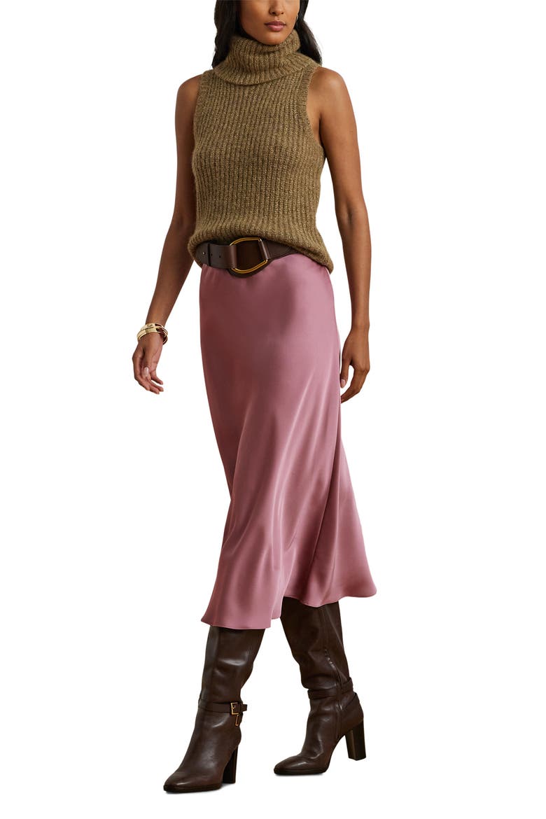 Satin Charmeuse Midi Skirt, Alternate, color, ROSE BLUSH