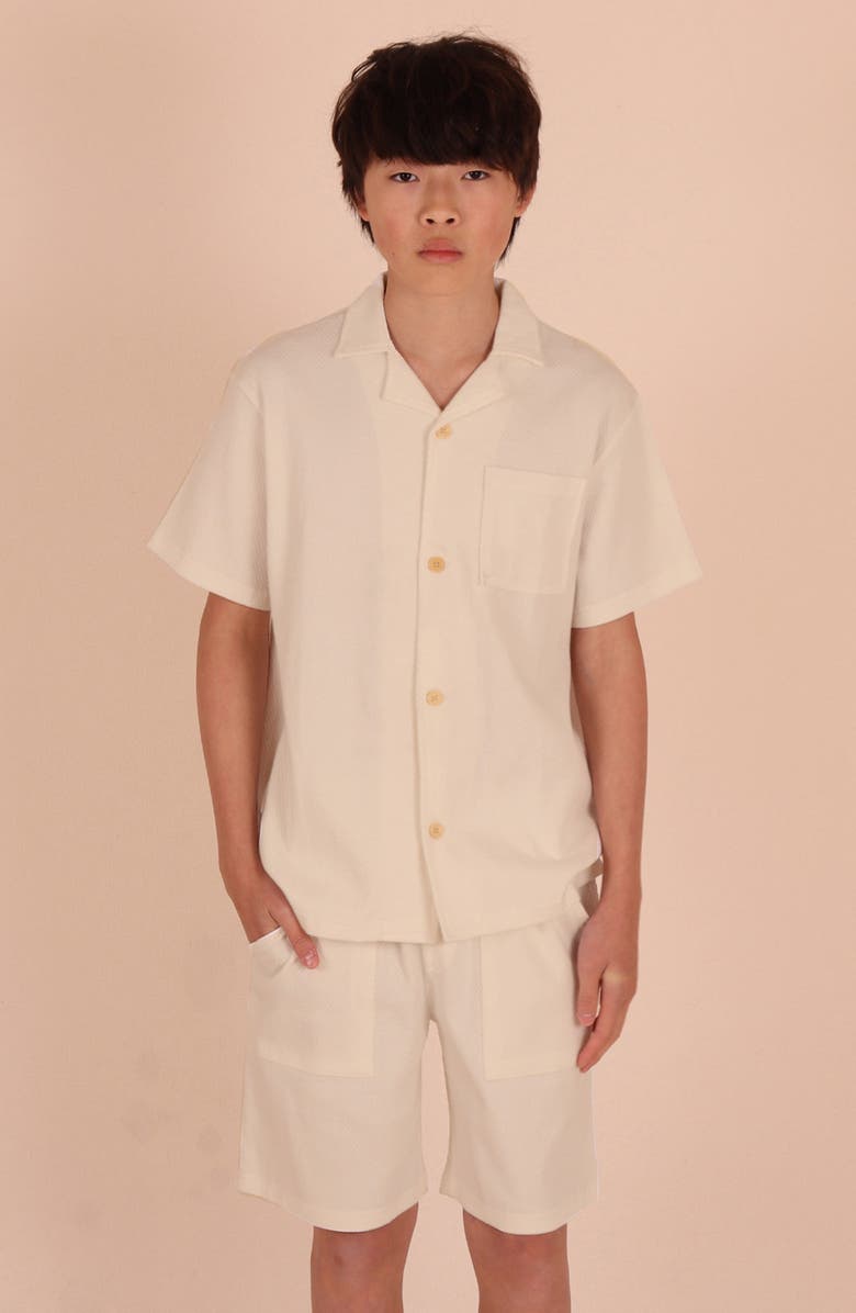 TINY TRIBE Kids' Textured Shorts, Alternate, color, Cream