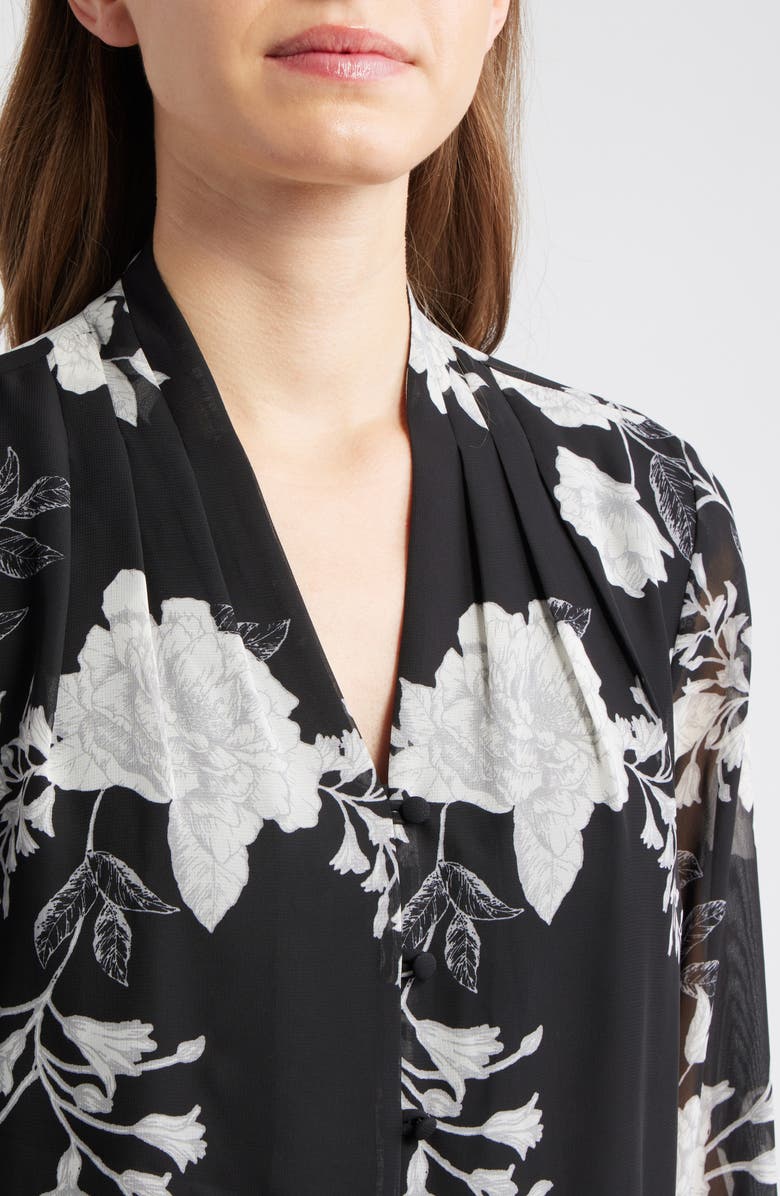 Anne Klein Floral Print Pleated Shirt, Alternate, color, 