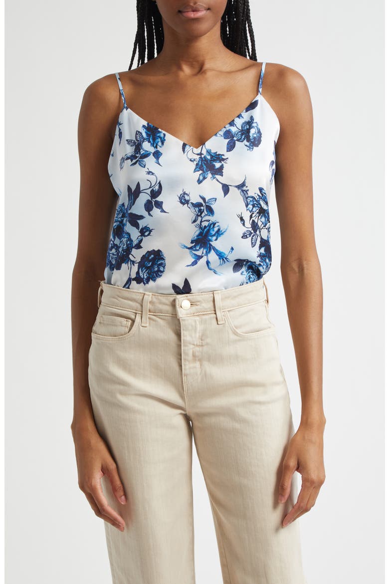 Jane Floral Print Silk Camisole, Main, color, WHITEBLUE