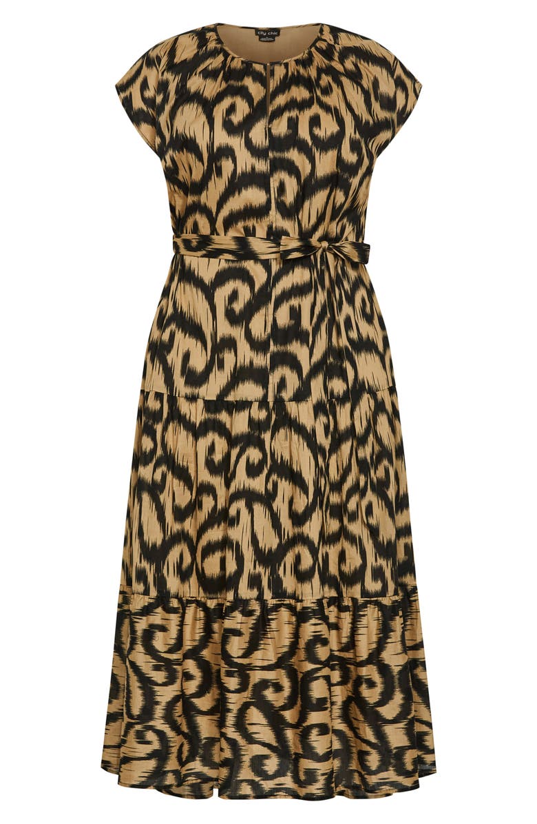 City Chic Kasbah Ikat Print Cotton Tiered Maxi Dress, Alternate, color, 