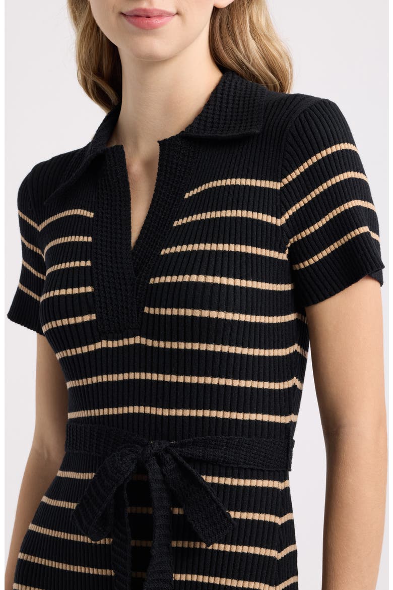 Tie Waist Stripe Maxi Sweater Dress, Alternate, color, BLACK
