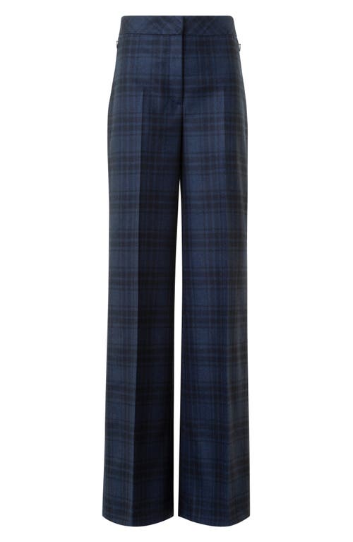 Akris Fior Check Wool Flannel Wide-leg Trousers In Blue