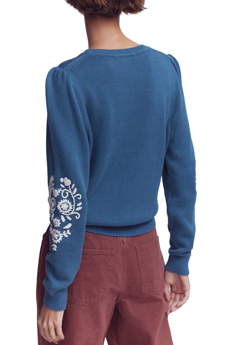 Davina Embroidered Puff Sleeve Sweater, Alternate, color, TRUE NAVY, EMBROIDERY