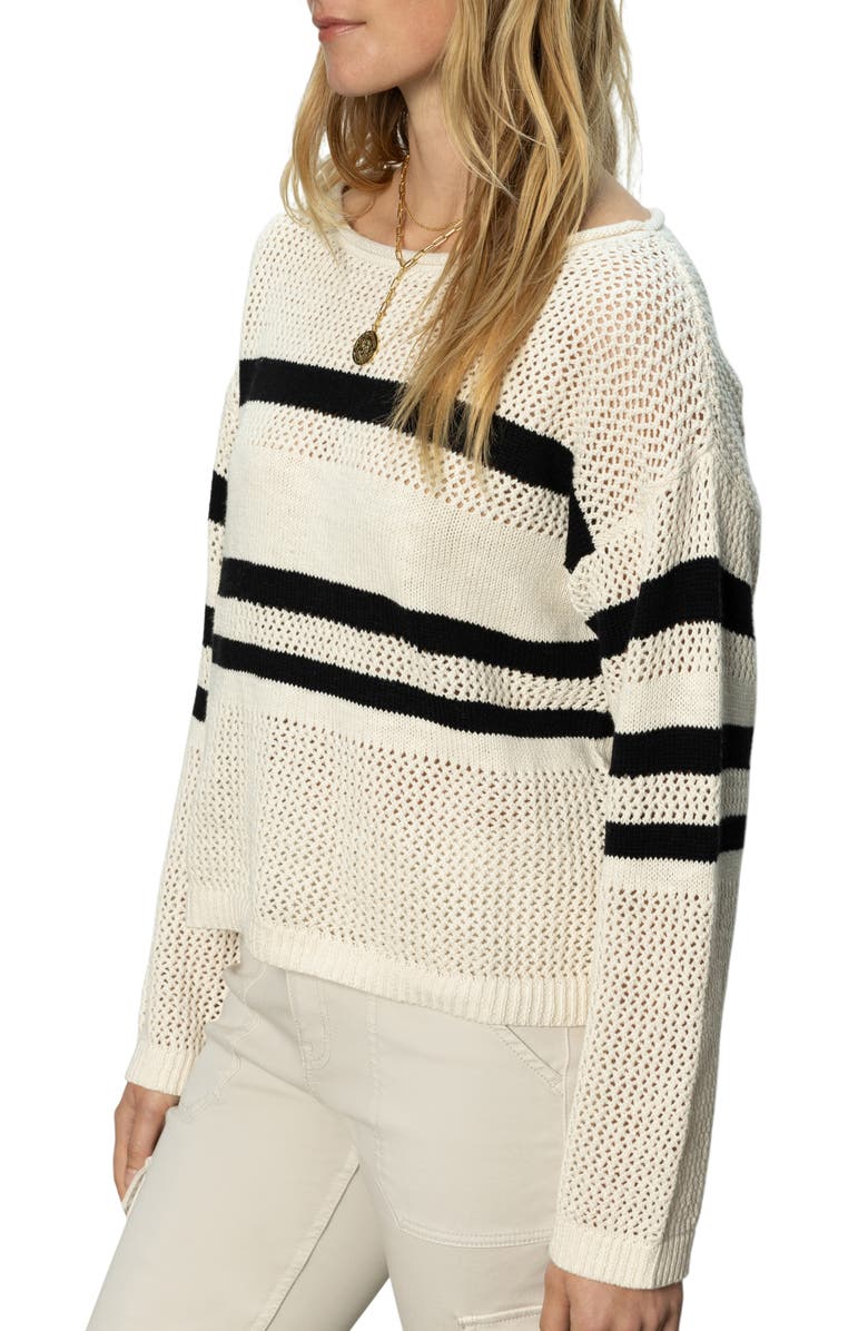 Sanctuary Sporty Stripe Open Stitch Sweater, Alternate, color, 