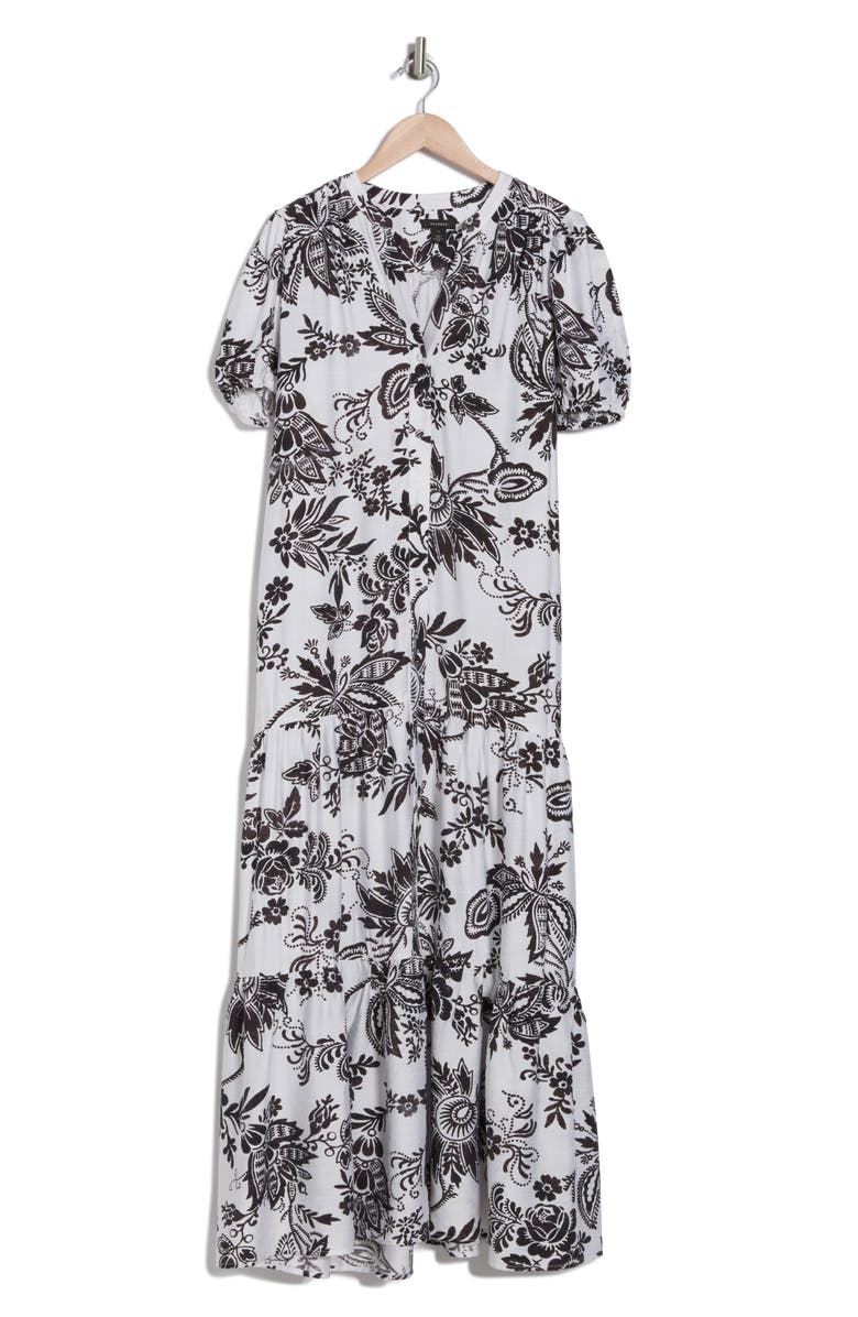 Halogen<sup>®</sup> Paisley Puff Sleeve Tiered Maxi Shirtdress, Alternate, color,