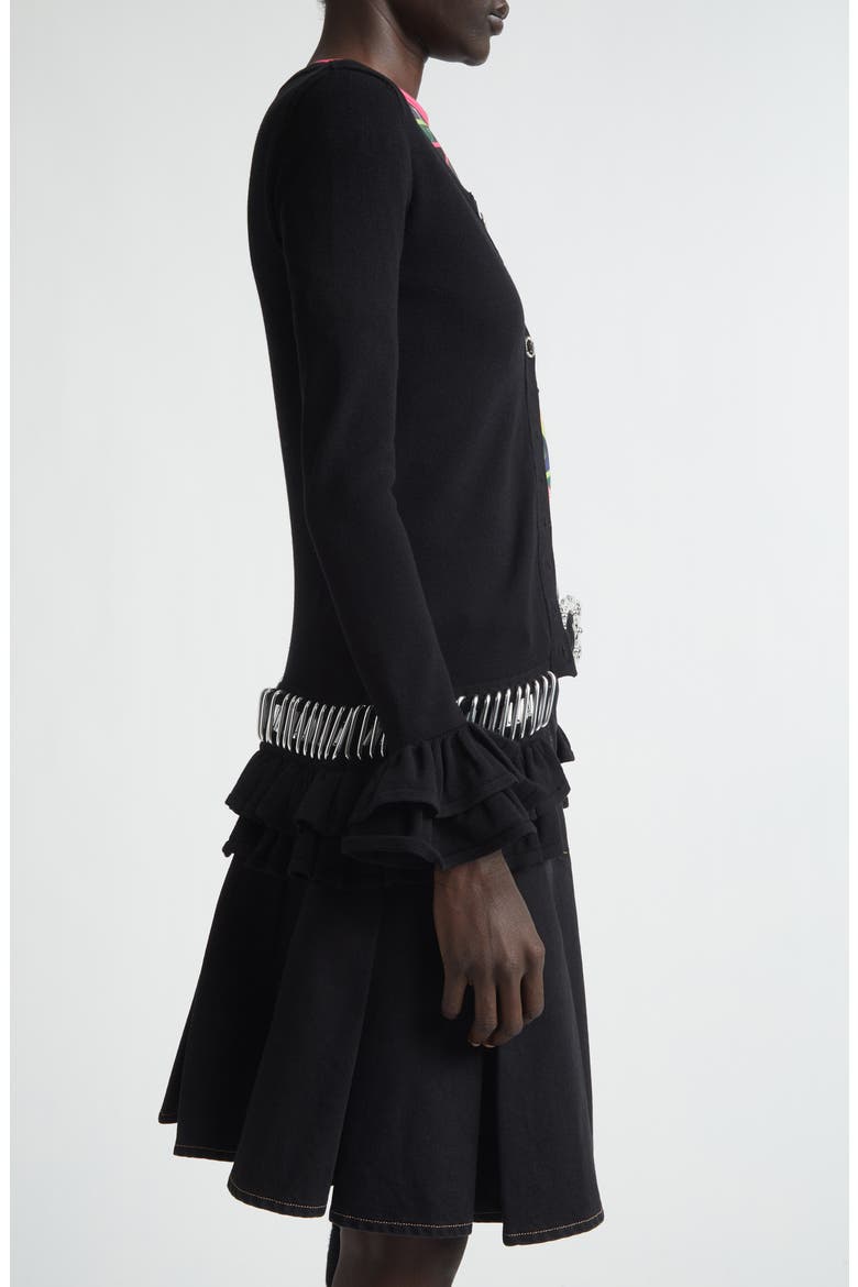 Ruffle Carabiner Cardigan, Alternate, color, BLACK