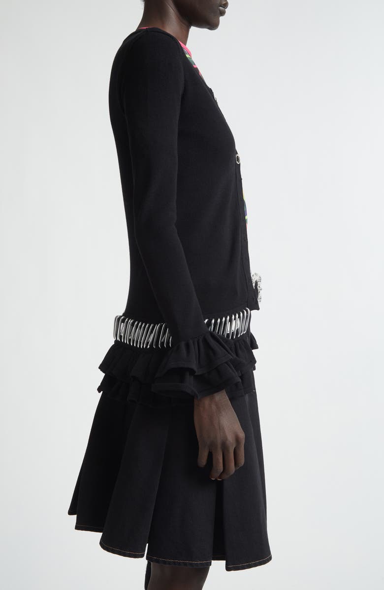 Chopova Lowena Ruffle Carabiner Cardigan, Alternate, color, Black