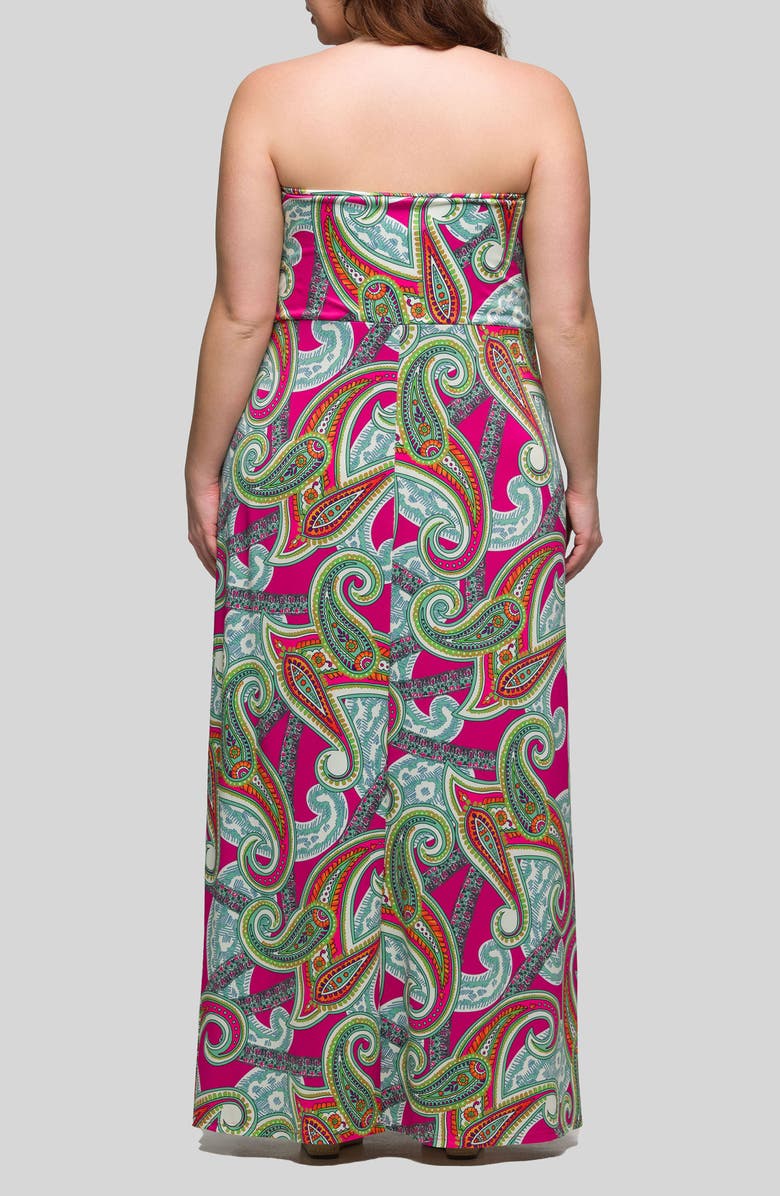 24seven Comfort Apparel Print Strapless Maxi Dress, Alternate, color, Pink Multi