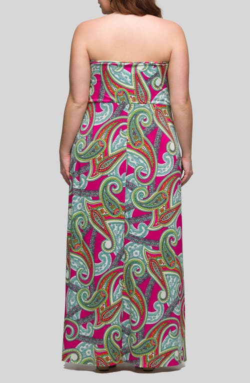 Shop 24seven Comfort Apparel Print Strapless Maxi Dress In Pink Multi