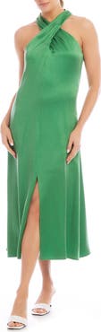 FIFTEEN TWENTY Ivy Crossover Neck Satin Midi Dress