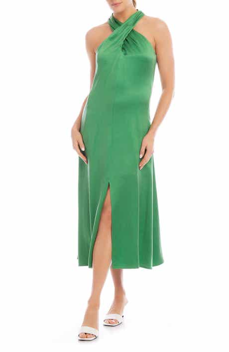 Ivy Crossover Neck Satin Midi Dress