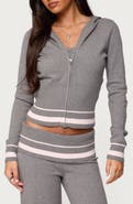 EDIKTED Kaliya Stripe Front Zip Sweater Hoodie