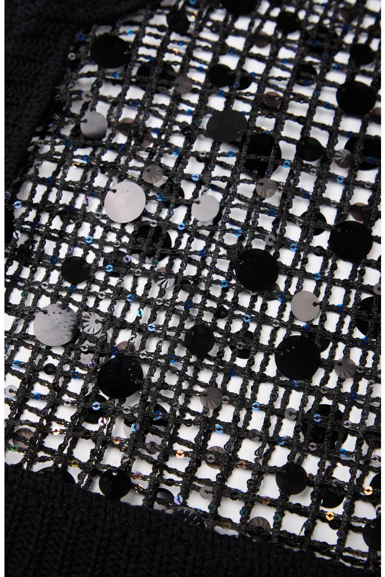 Embellished Cropped Openwork Sweater Vest, Alternate, color, BLACK
