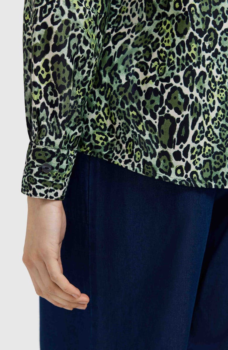 Foxcroft Marlee Leopard Print Cotton Button-Up Shirt, Alternate, color, Basil Green/ Multi