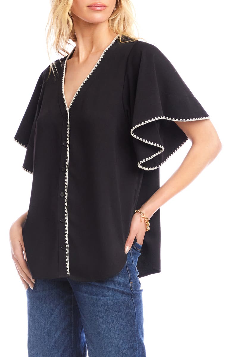 Karen Kane Edge Stitch Flutter Sleeve Top, Alternate, color, Black/ Cream
